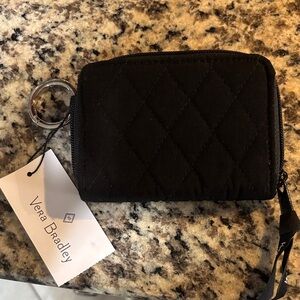Vera Bradley Black Quilted Zip Card Wallet with Key Ring